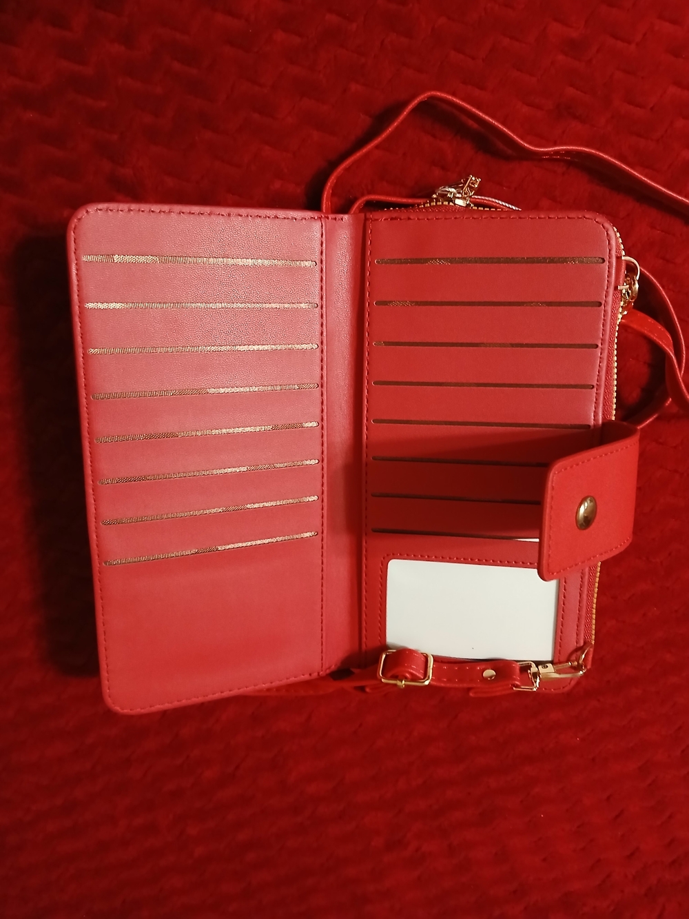 Red Pattern-Panel Crossbody Wallet with Adjustable Strap - Picture 5 of 5